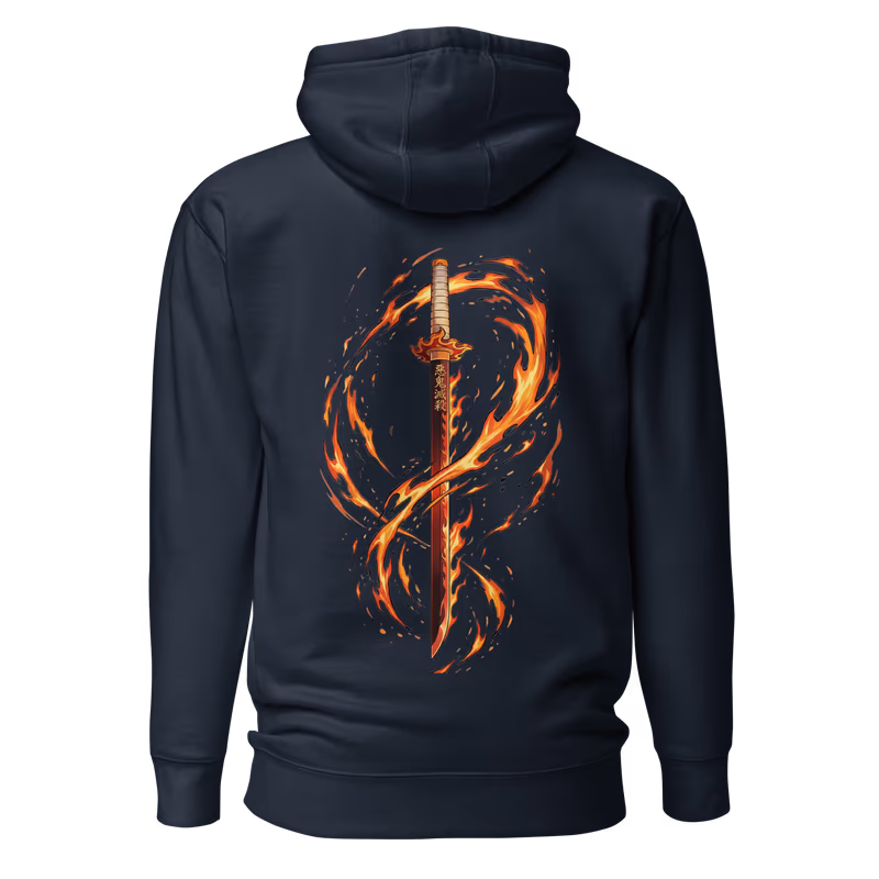 Flame Hashira Rengoku Demon Slayer Hoodie, Black, view 3