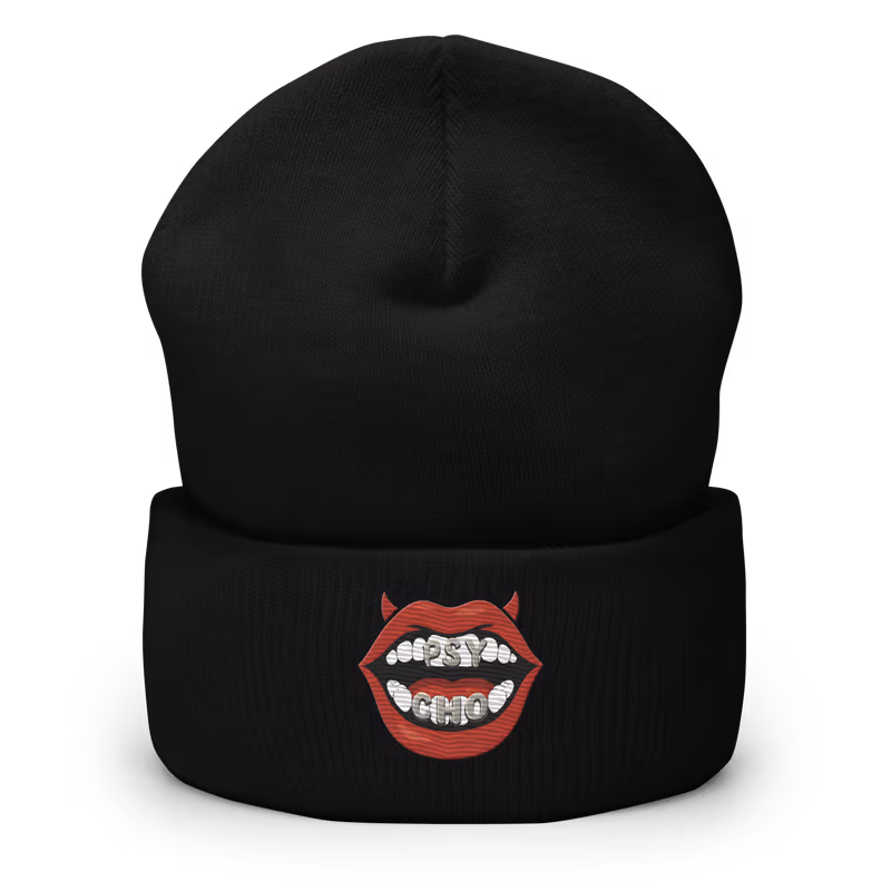 BABYMONSTER Psycho Embroidered Beanie, Black, view