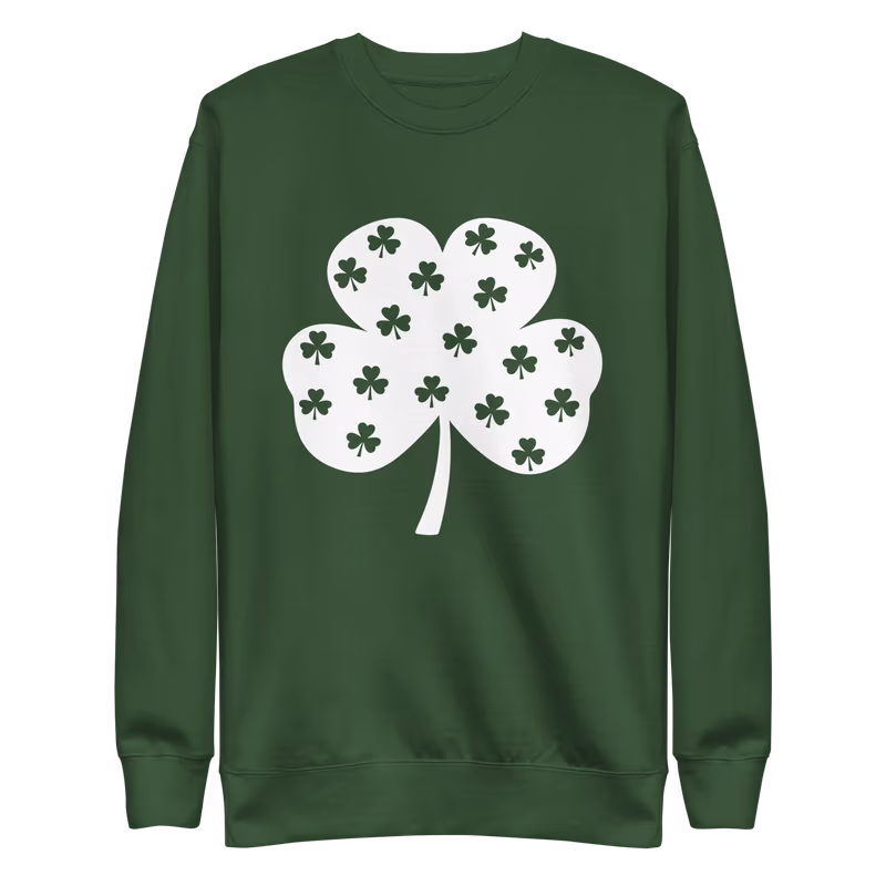 St. Patrick's Day Shamrock Unisex Premium Sweatshirt, Forest Green, view