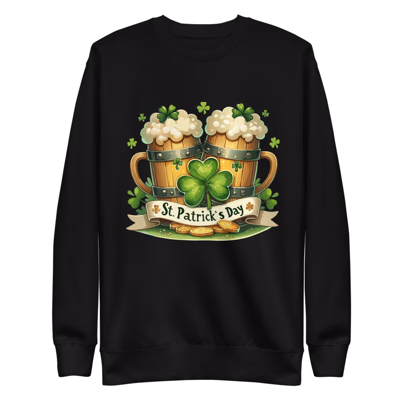 St Patricks Day Unisex Premium Sweatshirt, Black, view