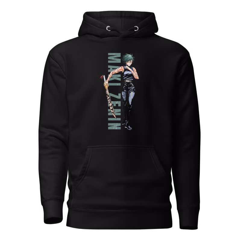 Maki Zenin Jujutsu Kaisen Graphic Hoodie, Black, view