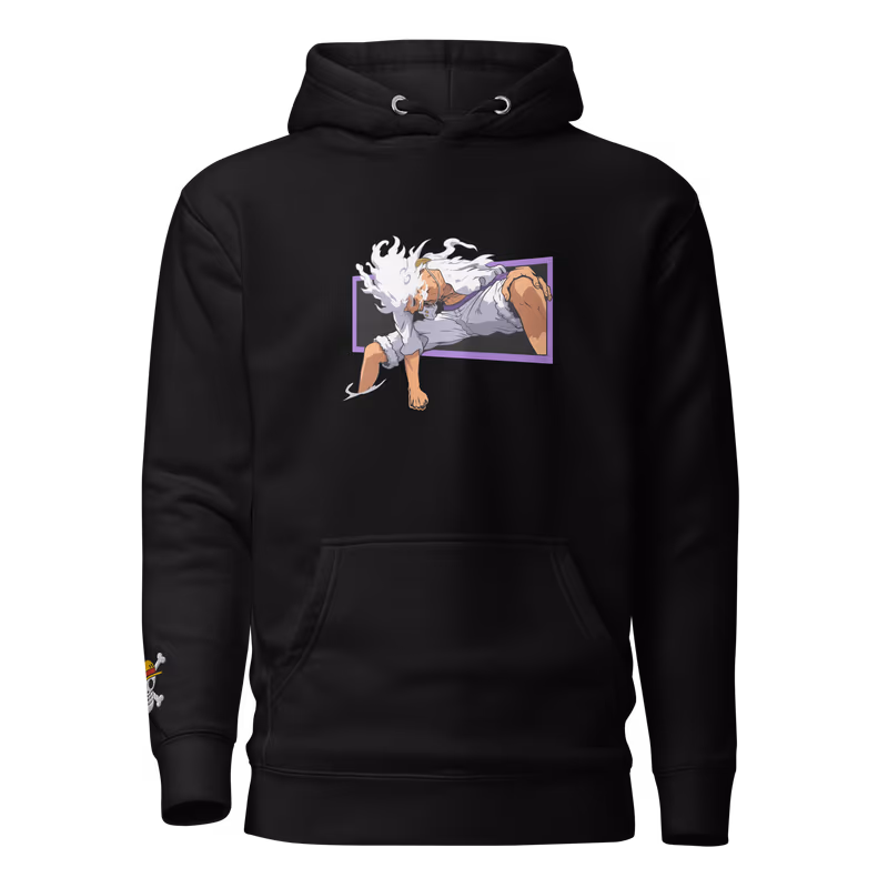 Luffy Gear 5 One Piece Graphic Hoodie, Black, view