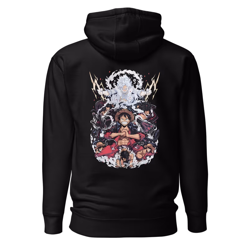 Luffy Gears Evolution One Piece Hoodie, Black, view 2