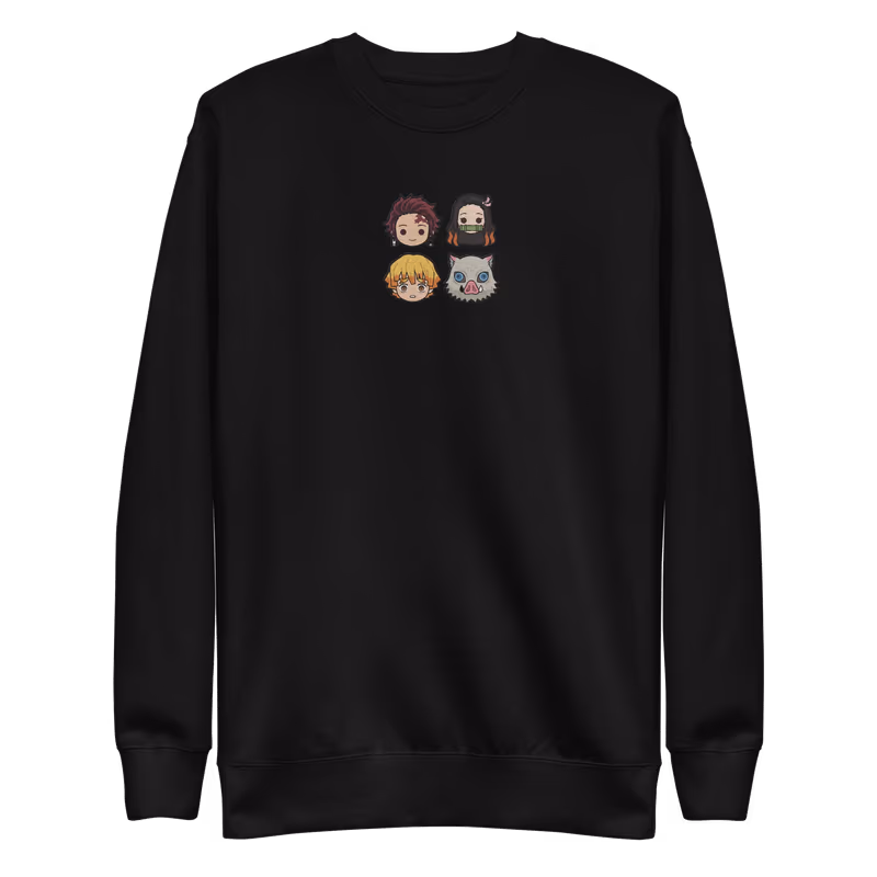 Chibi Faces Embroidered Demon Slayer Sweatshirt, Black, view