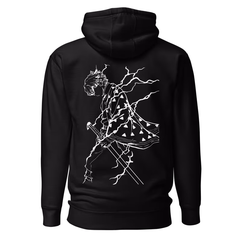Zenitsu Silhouette Demon Slayer Hoodie, Black, view