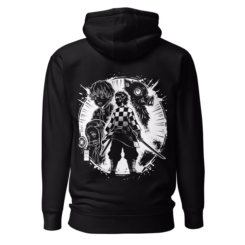 Kamaboko Squad Demon Slayer Graphic Hoodie, Black, view 5