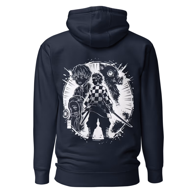 Kamaboko Squad Demon Slayer Graphic Hoodie, Black, view 7