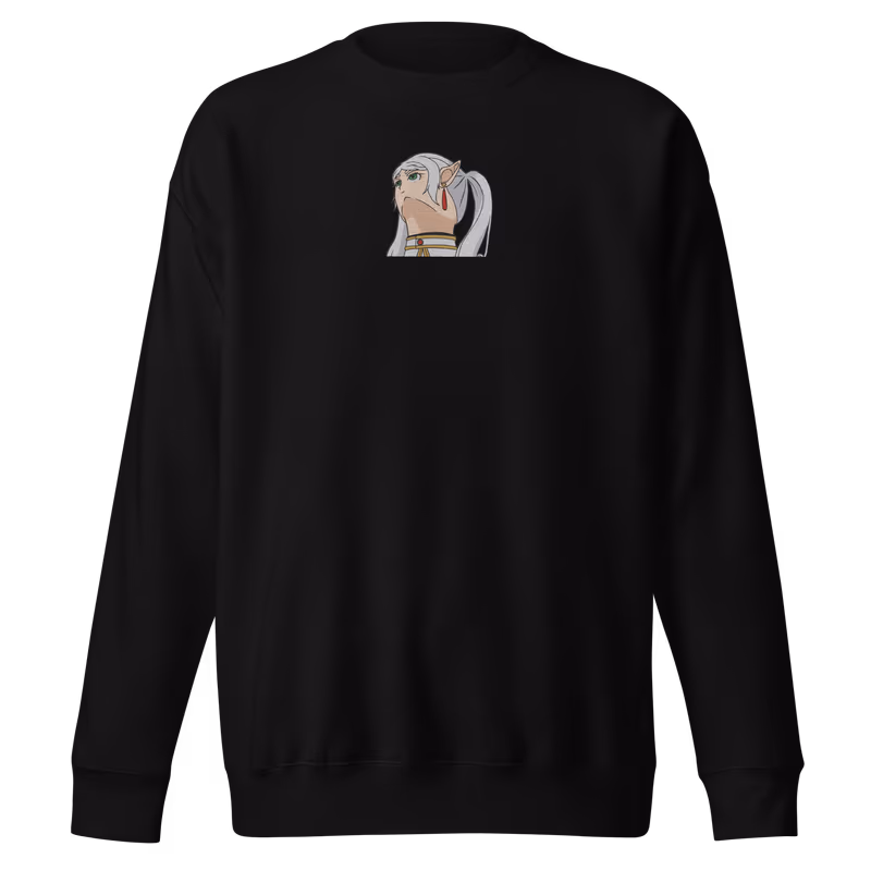 Frieren Smug Meme Face Embroidered Sweatshirt, Black, view