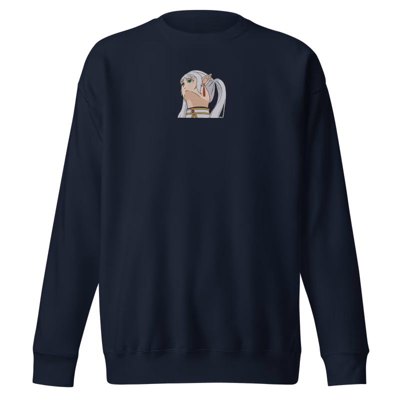 Frieren Smug Meme Face Embroidered Sweatshirt, Black, view 3