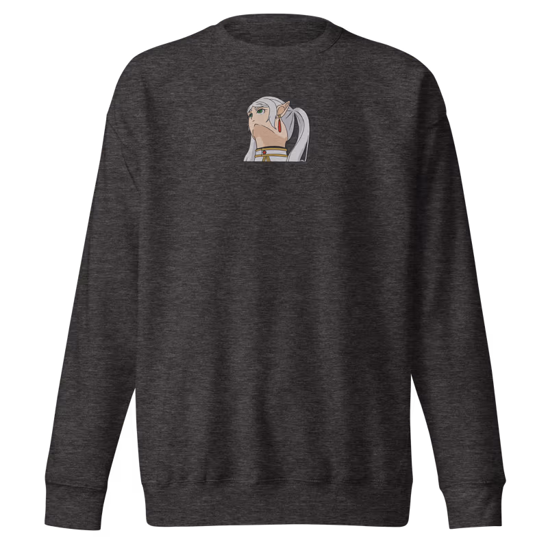 Frieren Smug Meme Face Embroidered Sweatshirt, Black, view 4
