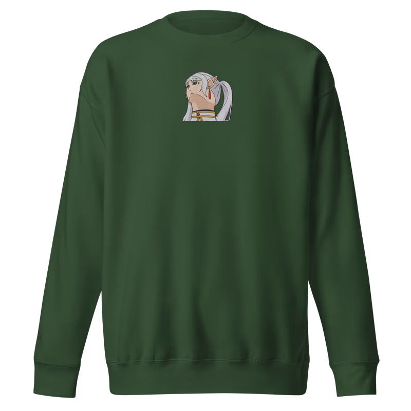 Frieren Smug Meme Face Embroidered Sweatshirt, Black, view 5