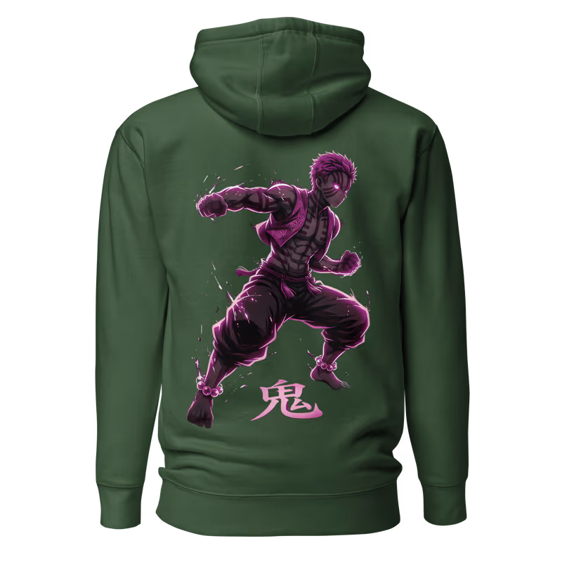 Akaza Compass Needle Demon Slayer Hoodie, Black, view 6