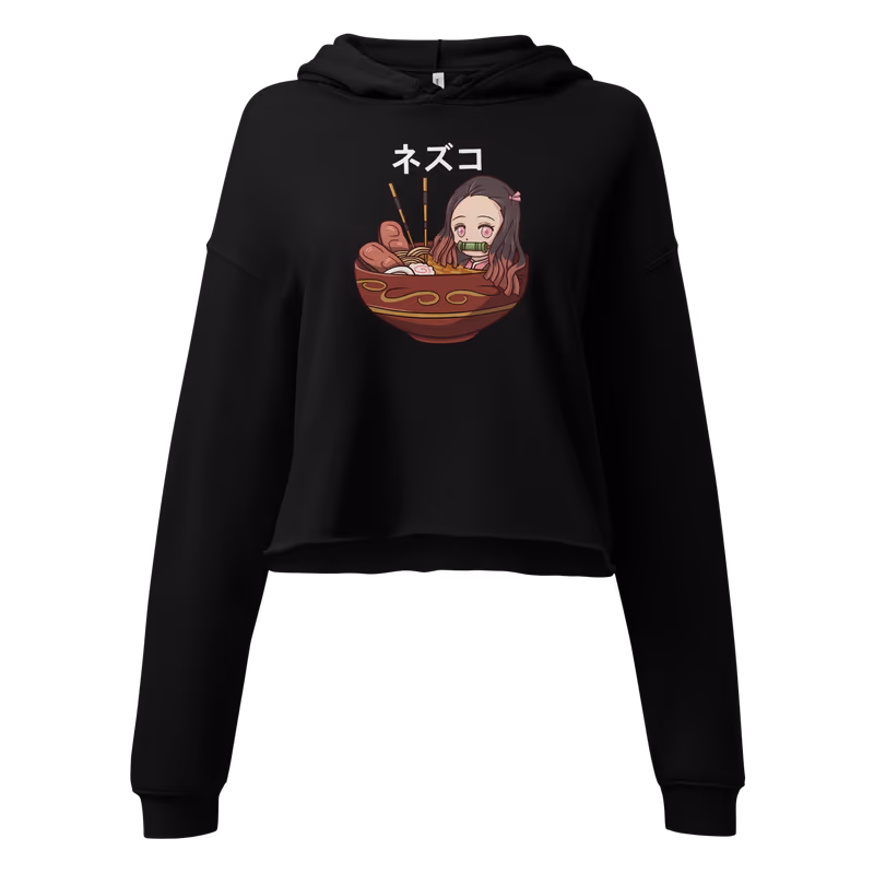 Nezuko Ramen Demon Slayer Crop Hoodie, Black, view