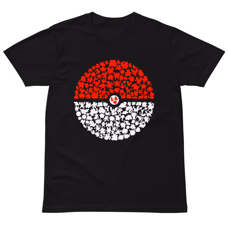 Pokemon Gen 1 Pokeball Silhouette T-Shirt, Black, view