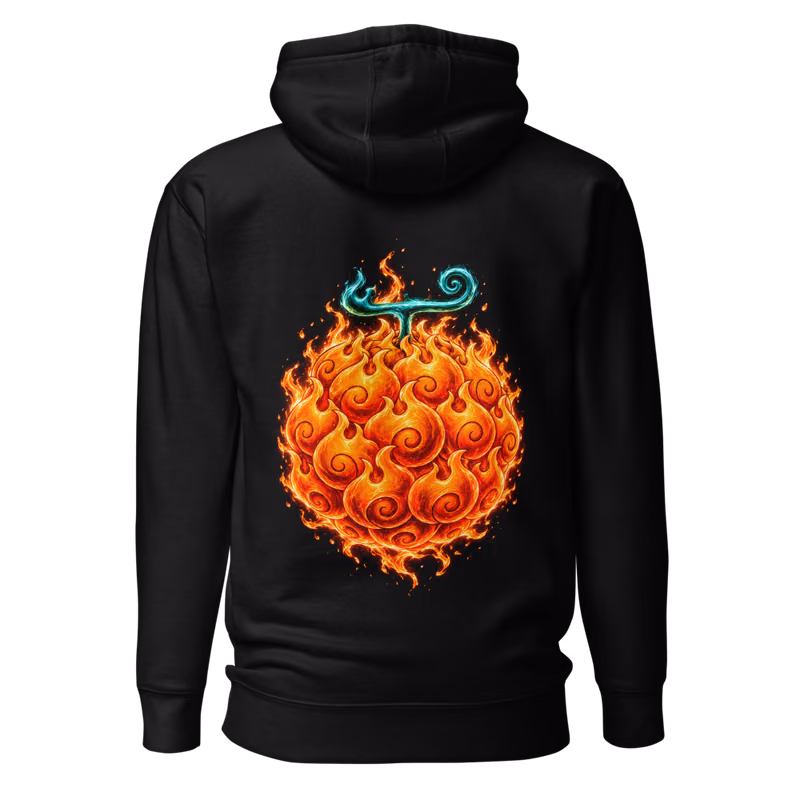 Mera Mera no Mi Devil Fruit Hoodie, Black, back print, back