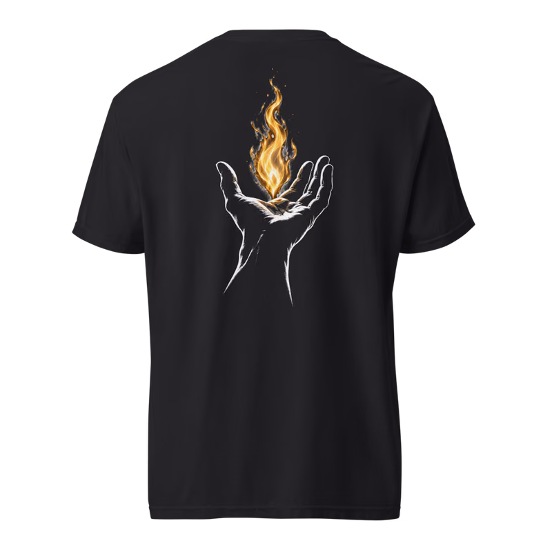 Hand and Flame Tee, Black, back print, back