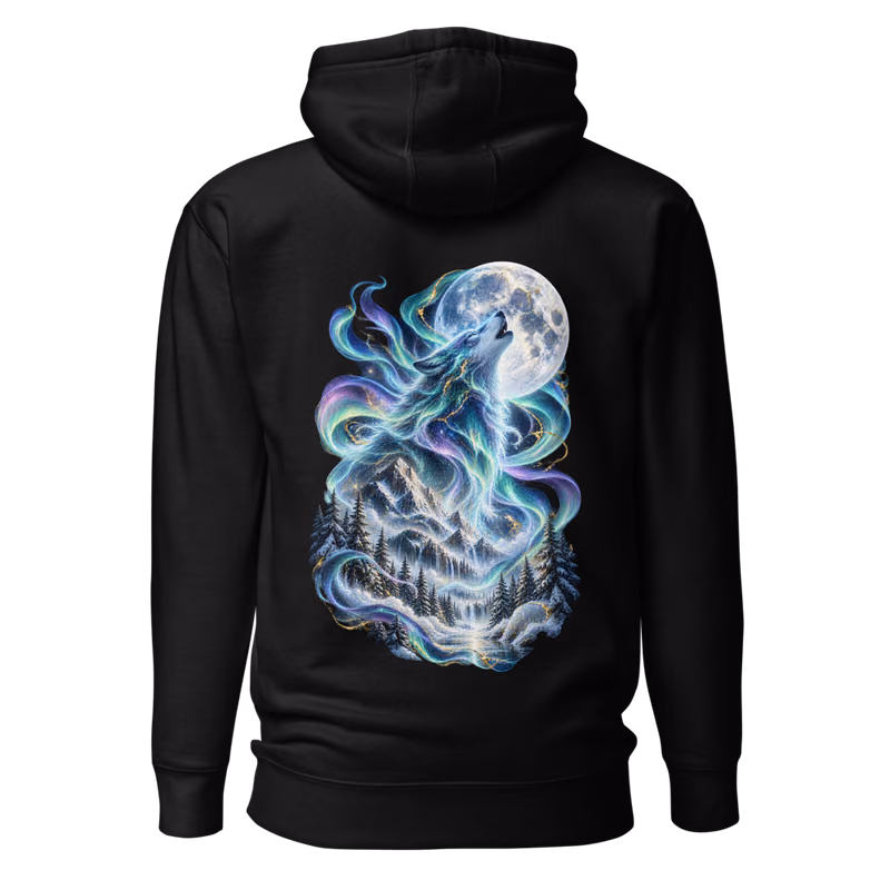Wolf of Last Snow Hoodie, Black, back