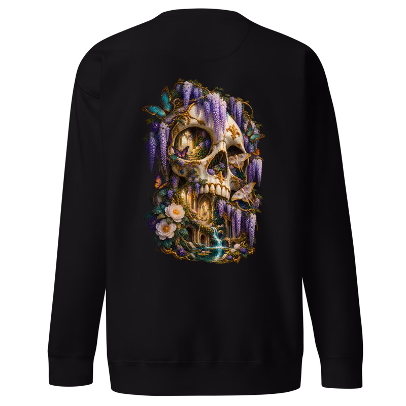 Memento Garden Sweatshirt, Black, back print, back