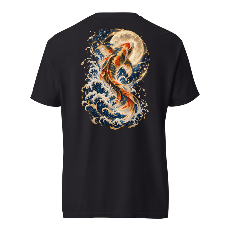 Celestial Koi Tee, Black, back print, back
