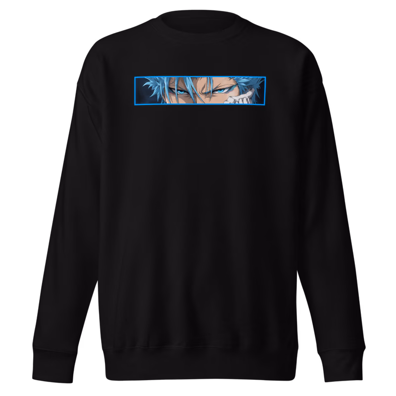 Grimmjow Jaegerjaquez Espada Sexta Sweatshirt, Black, face front + resurreccion back, front