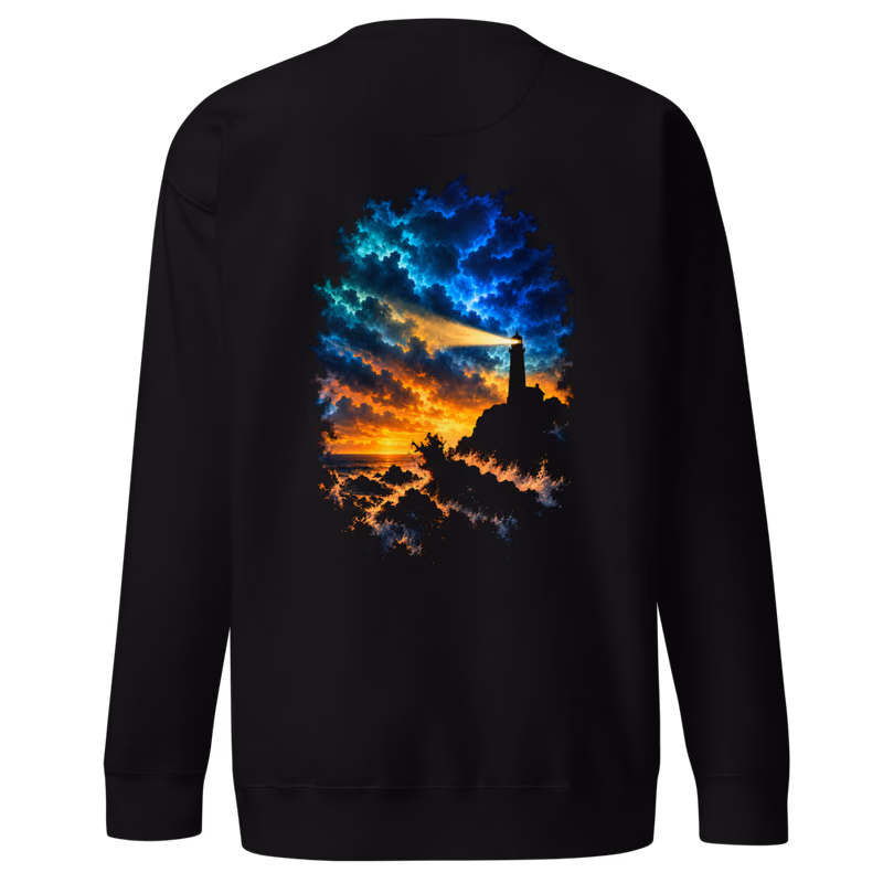 Lighthouse Storm Sweatshirt, Black, back print, back