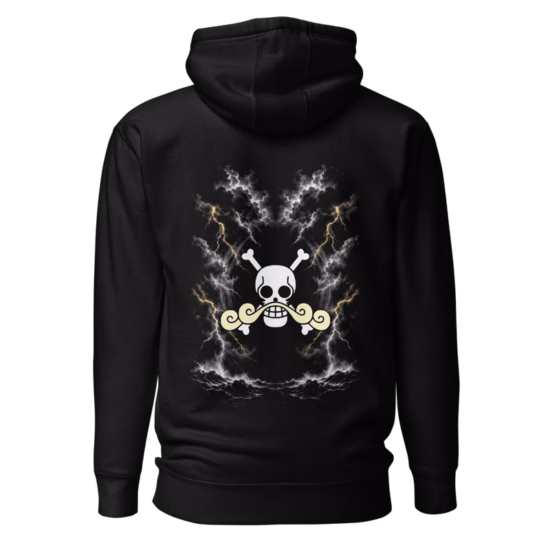 Gol D. Roger Pirates Jolly Roger Hoodie, Black, back print, back