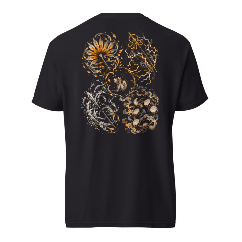 Hantengu Upper Moon Four Tee, Black, eyes front + move back, back