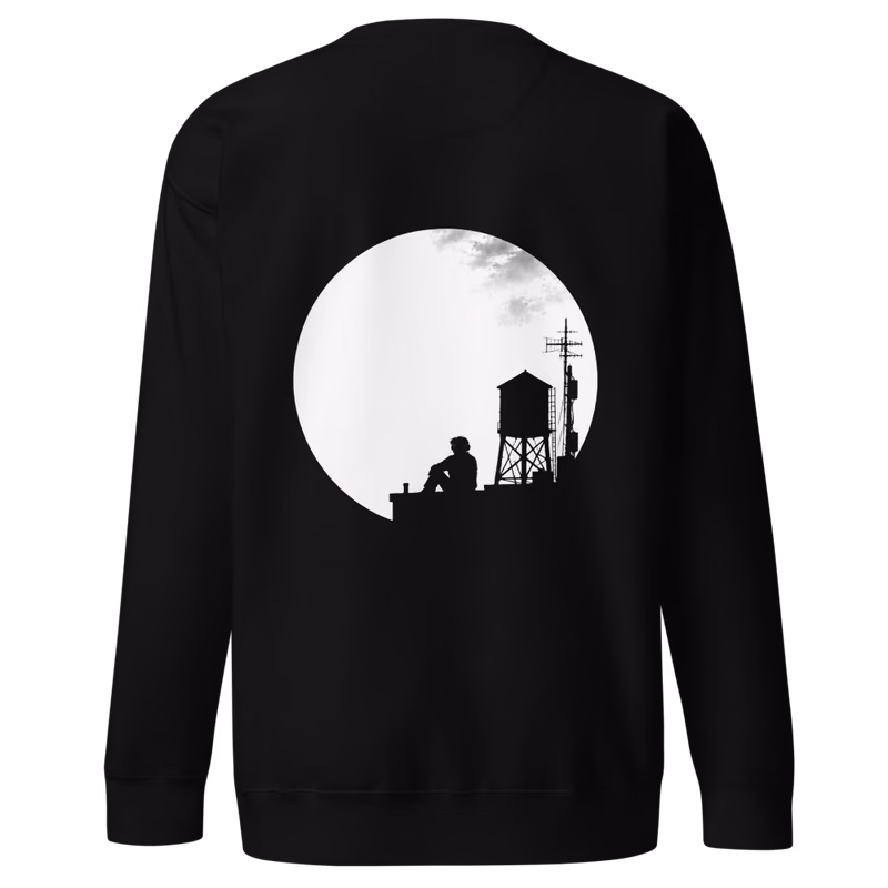 Rooftop Radio Sweatshirt, Black, back print, back