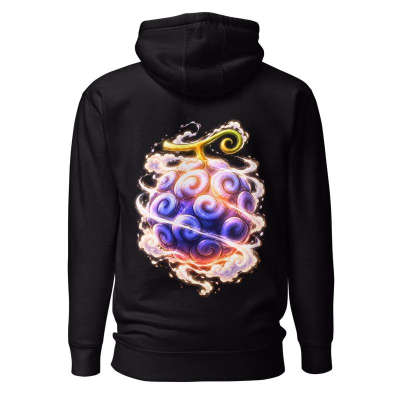 Gomu Gomu no Mi Devil Fruit Hoodie, Black, back print, back