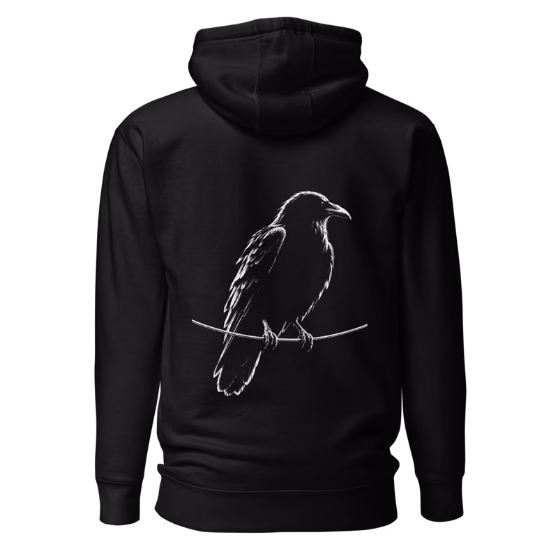 Crow on a Wire Hoodie, Black, back