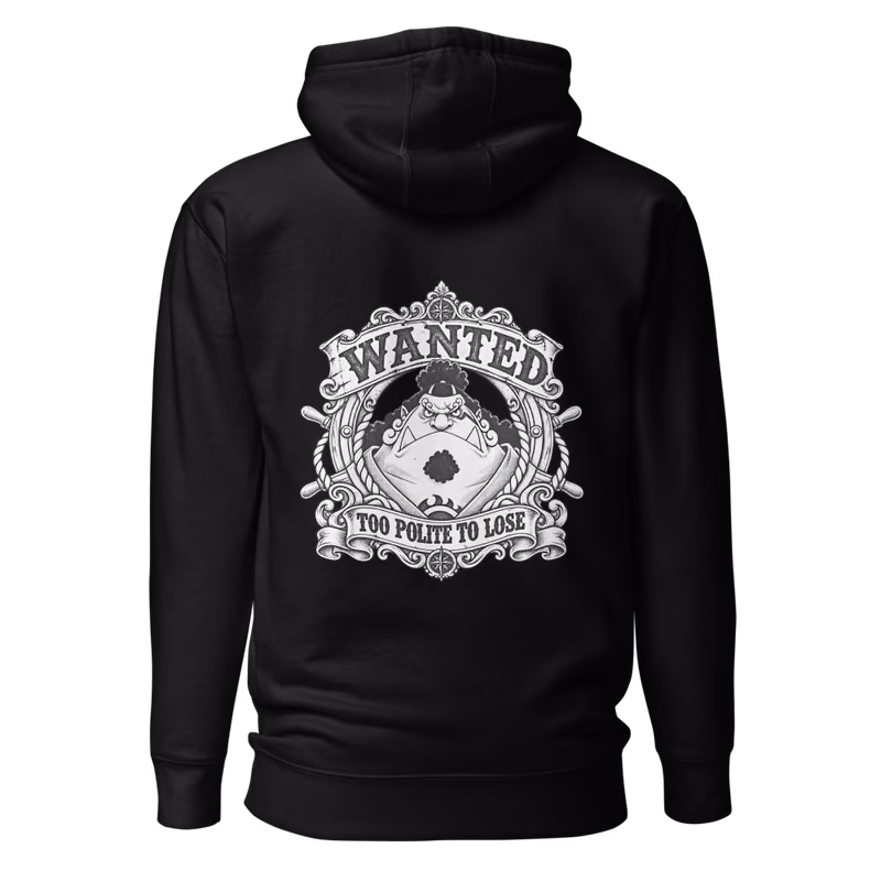 Jinbe Wanted Poster Hoodie, Black, back print, back