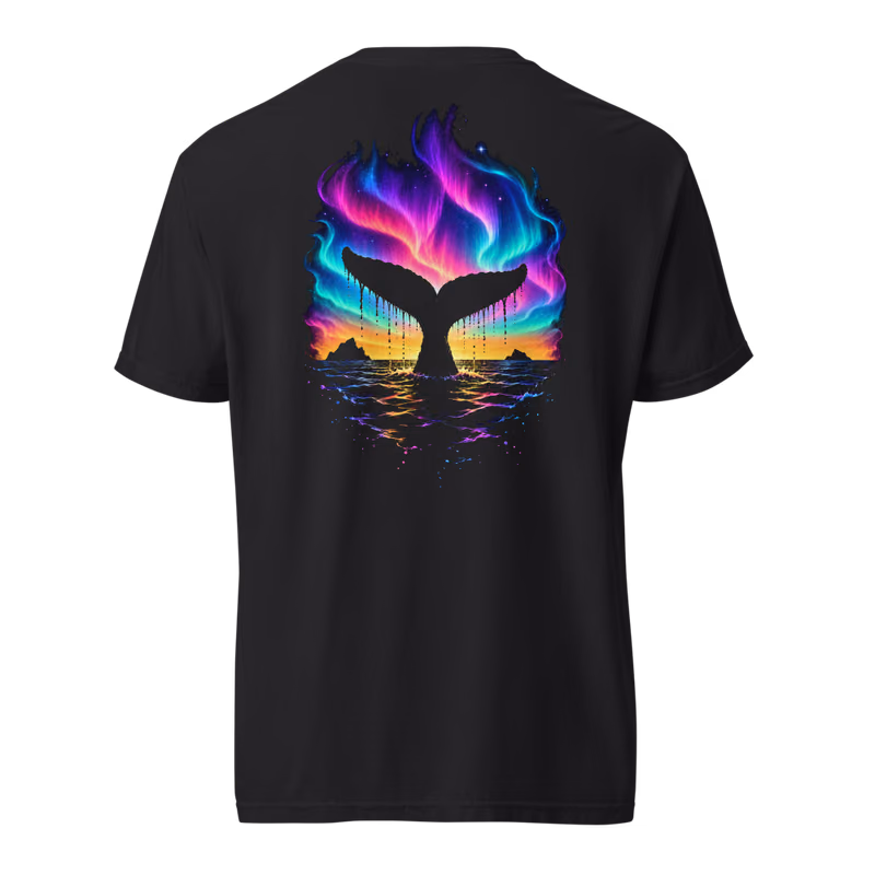 Whale Tail Tee, Black, back print, back