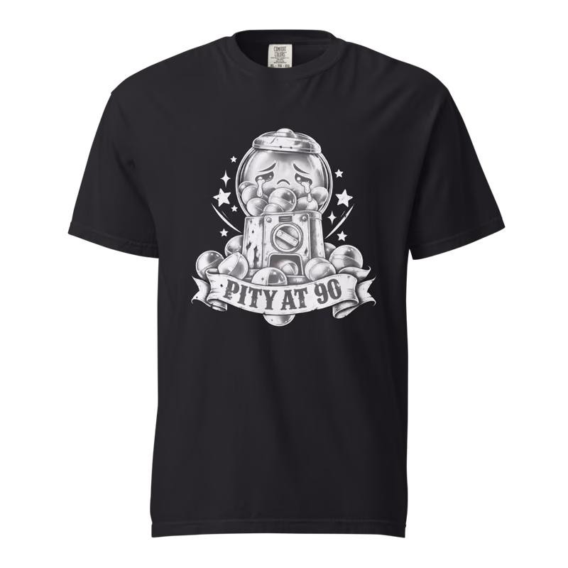 Pity at 90 Tee, Black, front print, front