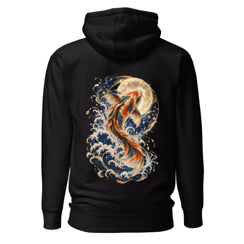 Celestial Koi Hoodie, Black, back