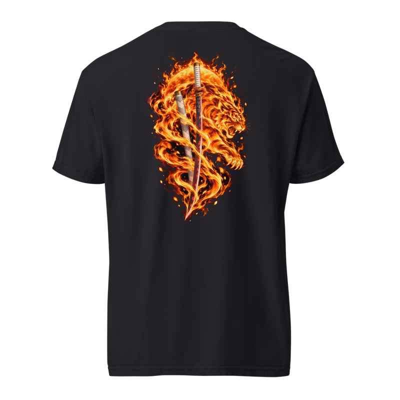 Kyojuro Rengoku Flame Hashira Sword Tee, Black, back print, back