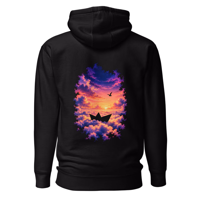 Paper Boat Sky Hoodie, Black, back