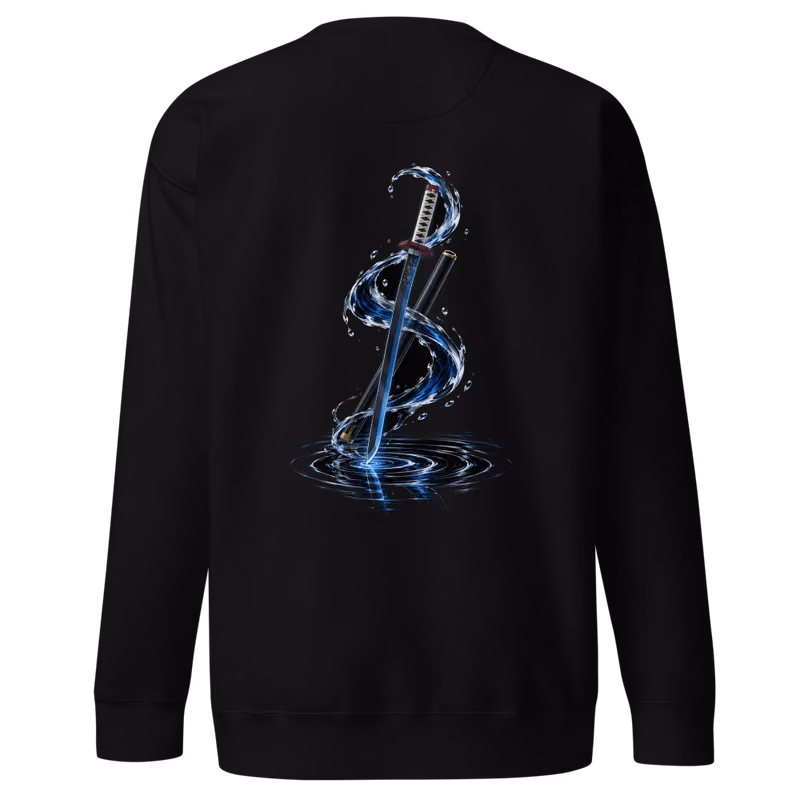 Giyu Tomioka Water Hashira Sword Sweatshirt, Black, back print, back