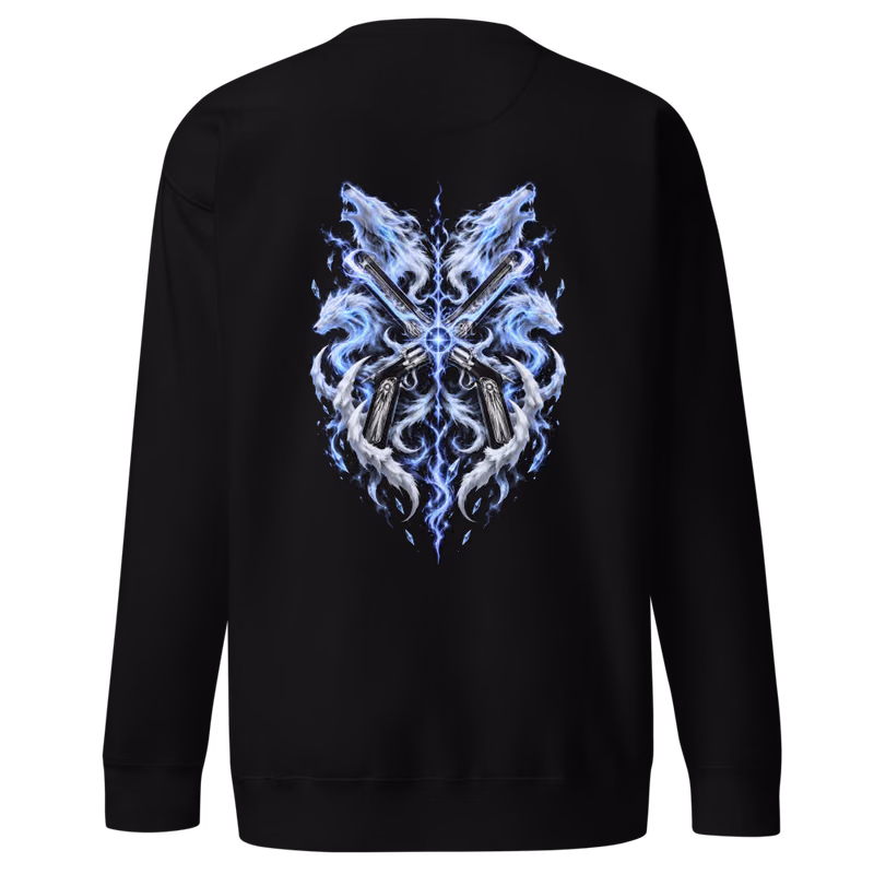 Coyote Starrk Espada Primera Sweatshirt, Black, face front + resurreccion back, back