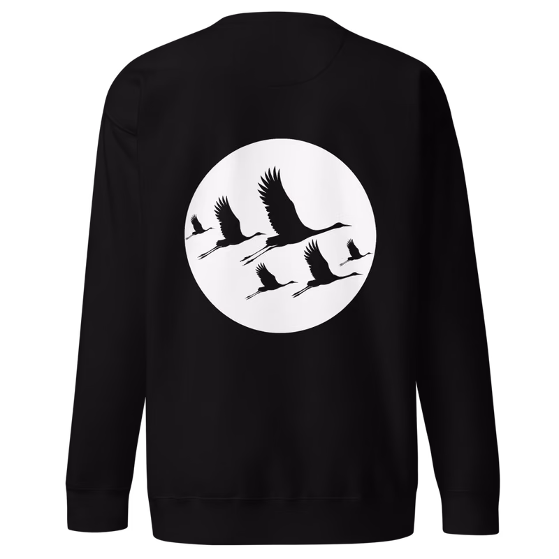 Crane Season Sweatshirt, Black, back print, back