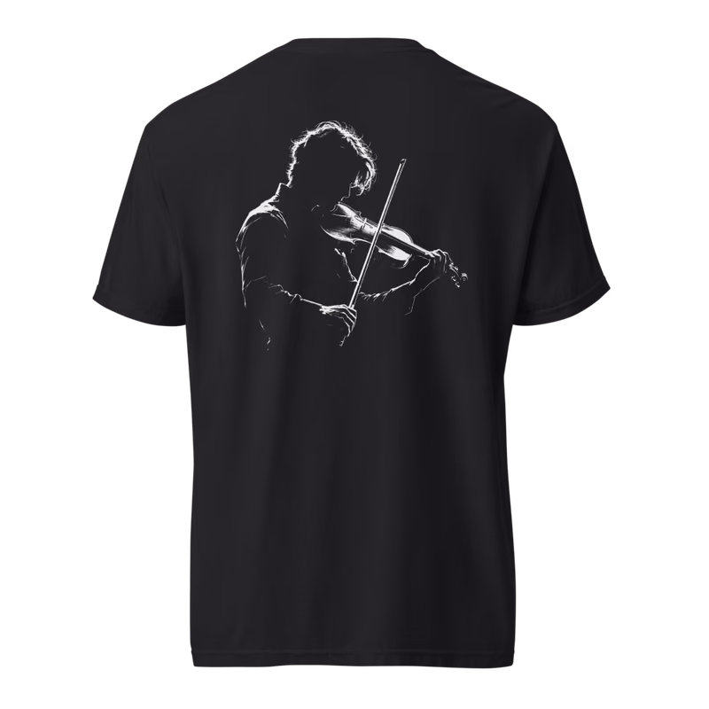 Violin at Midnight Tee, Black, back print, back