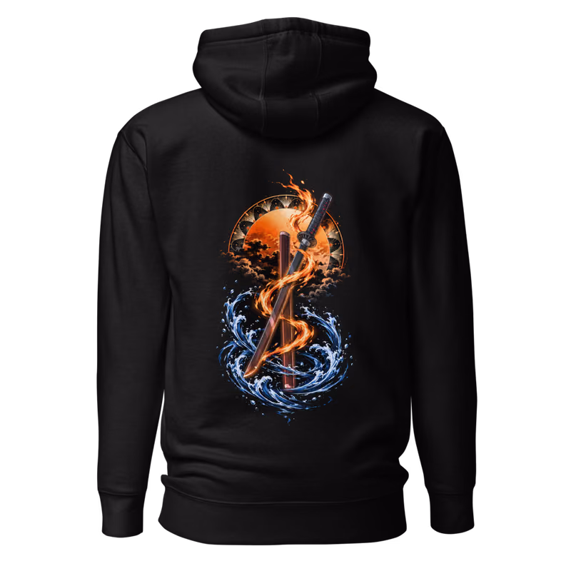 Tanjiro Kamado Hinokami Kagura Sword Hoodie, Black, back print, back