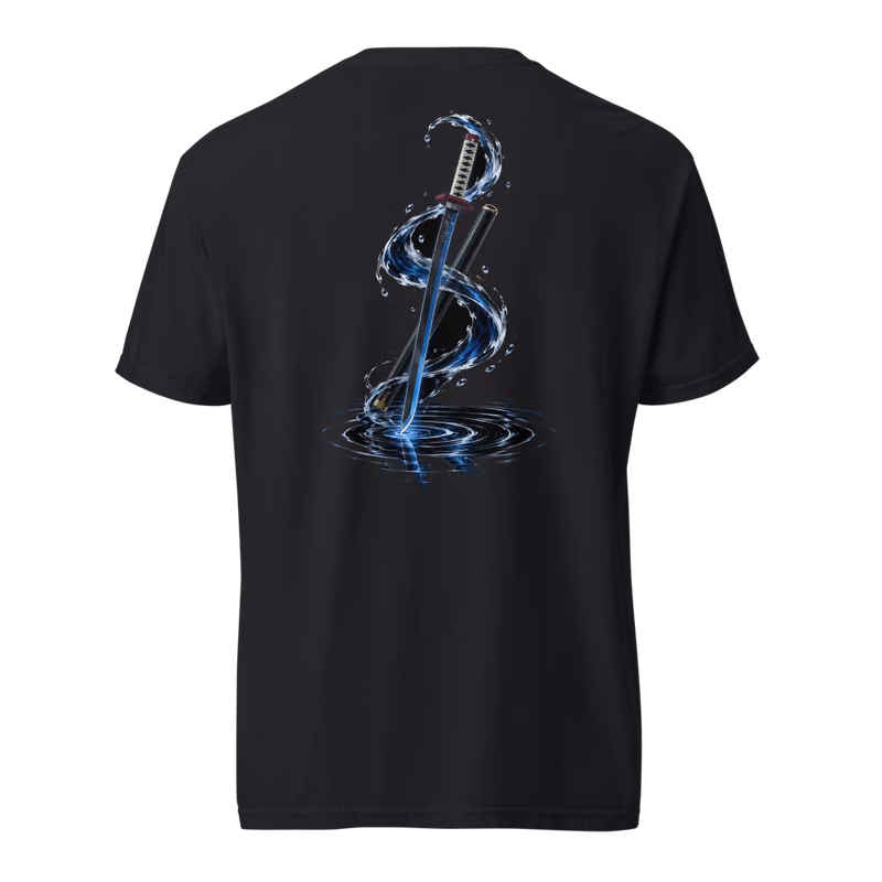 Giyu Tomioka Water Hashira Sword Tee, Black, back print, back