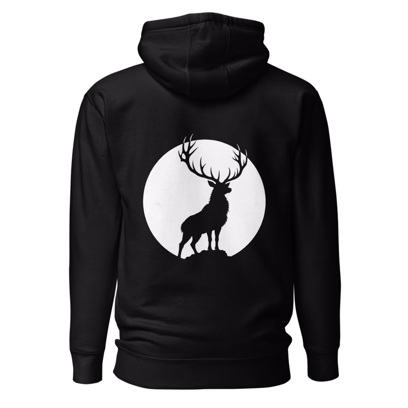 Stag at the Edge Hoodie, Black, back