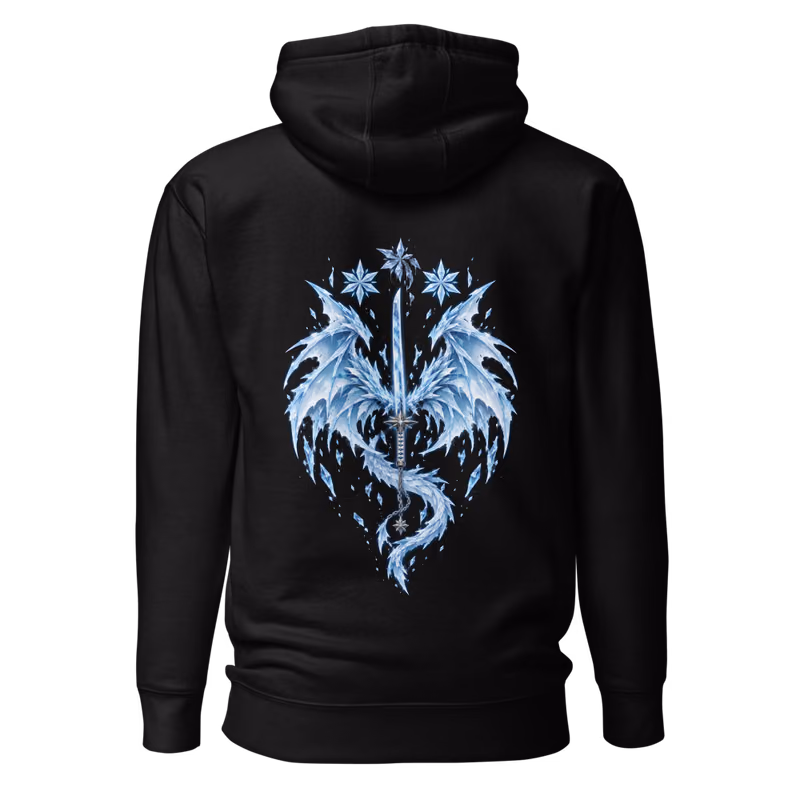 Hyorinmaru Zanpakuto Hoodie, Black, shikai front + bankai back, back