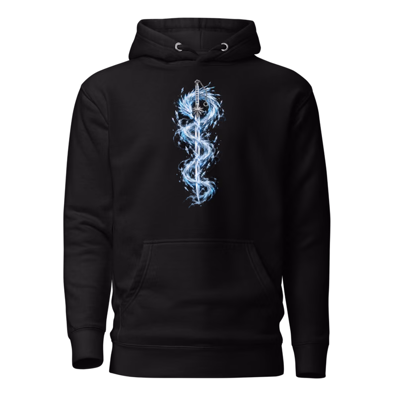 Hyorinmaru Zanpakuto Hoodie, Black, shikai front + bankai back, front