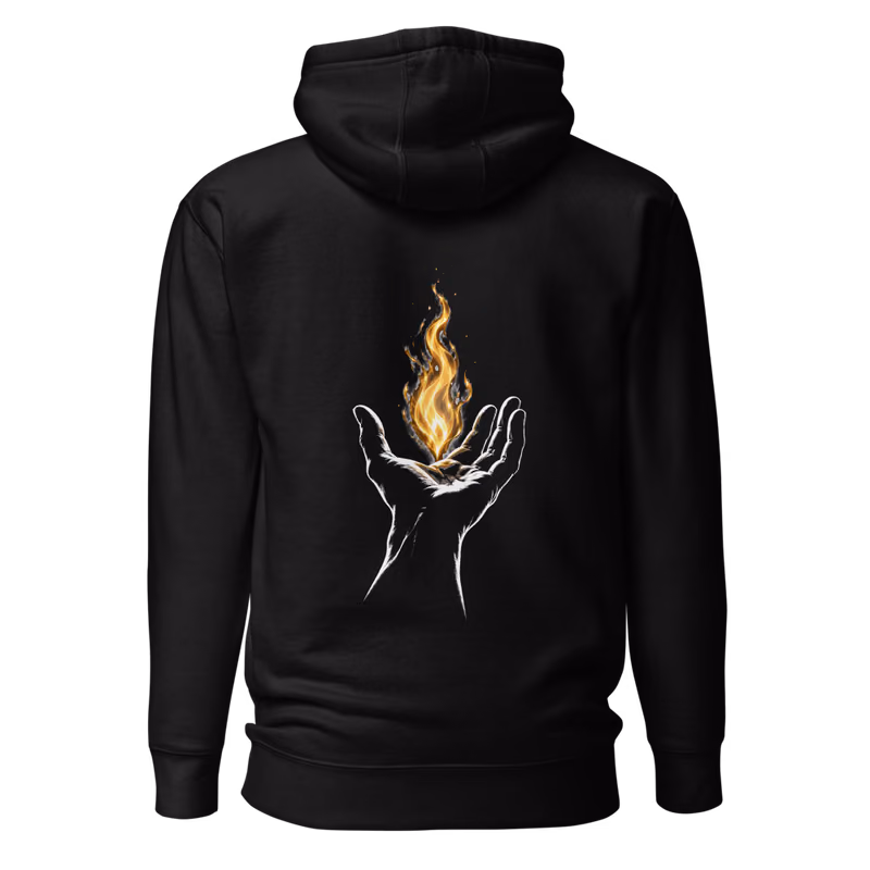 Hand and Flame Hoodie, Black, back