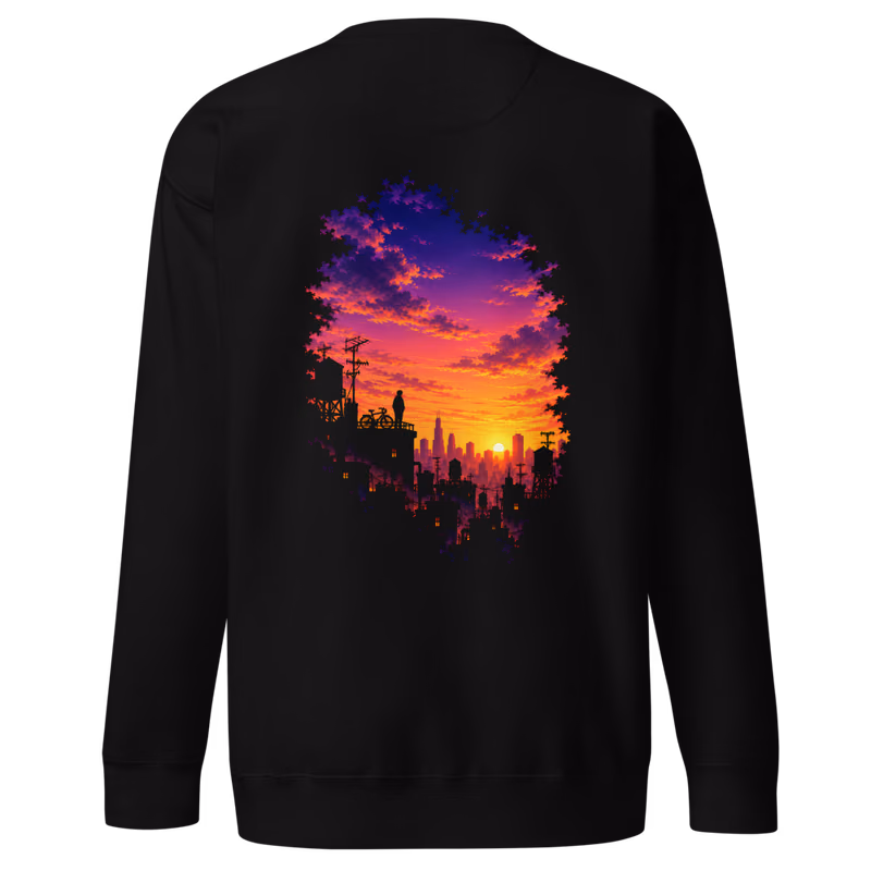 Rooftop Dawn Sweatshirt, Black, back print, back