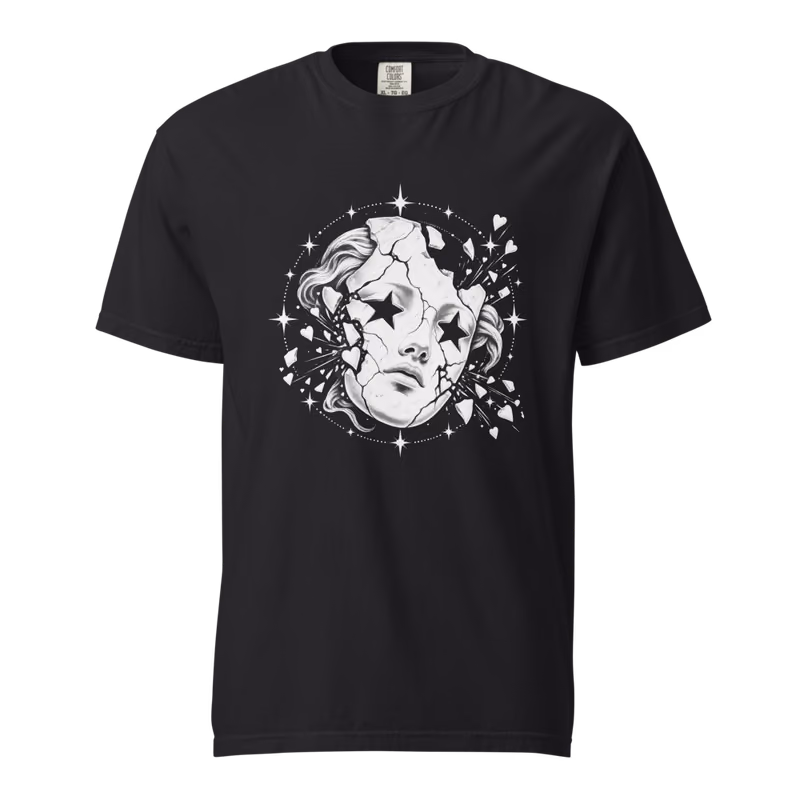 Cracked Idol Tee, Black, front print, front