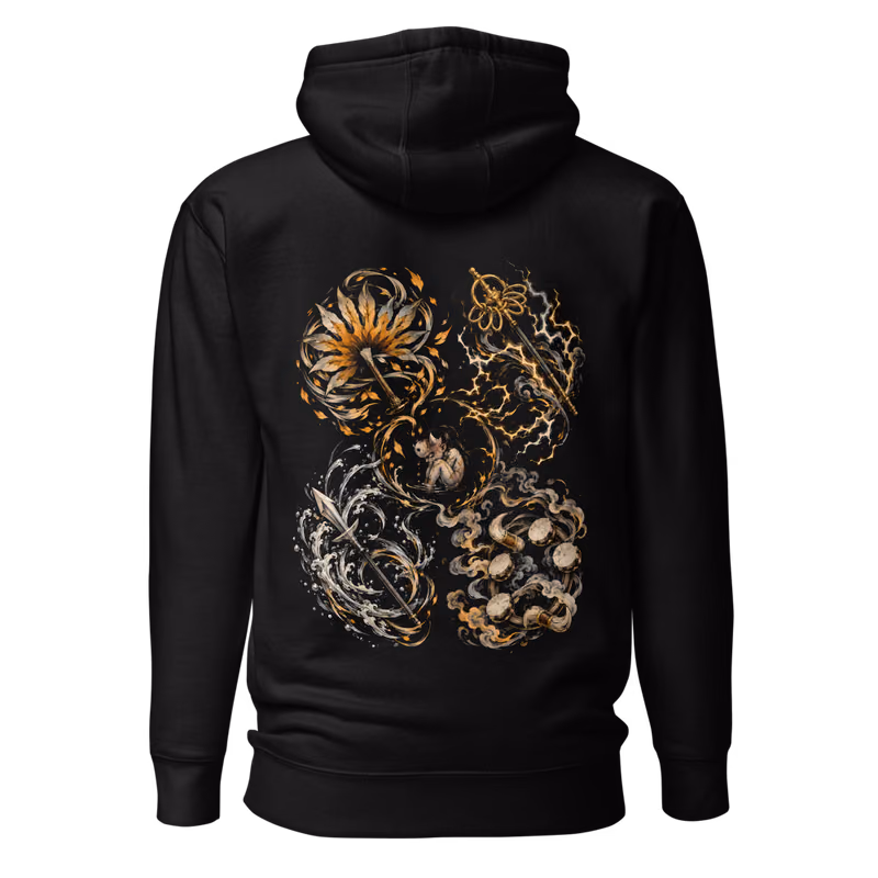 Hantengu Upper Moon Four Hoodie, Black, eyes front + move back, back