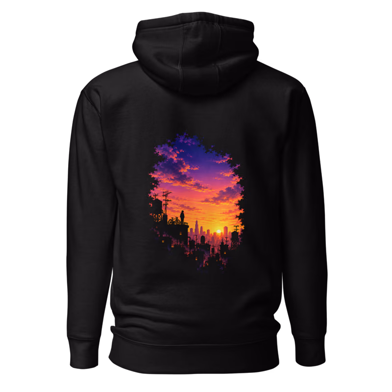 Rooftop Dawn Hoodie, Black, back